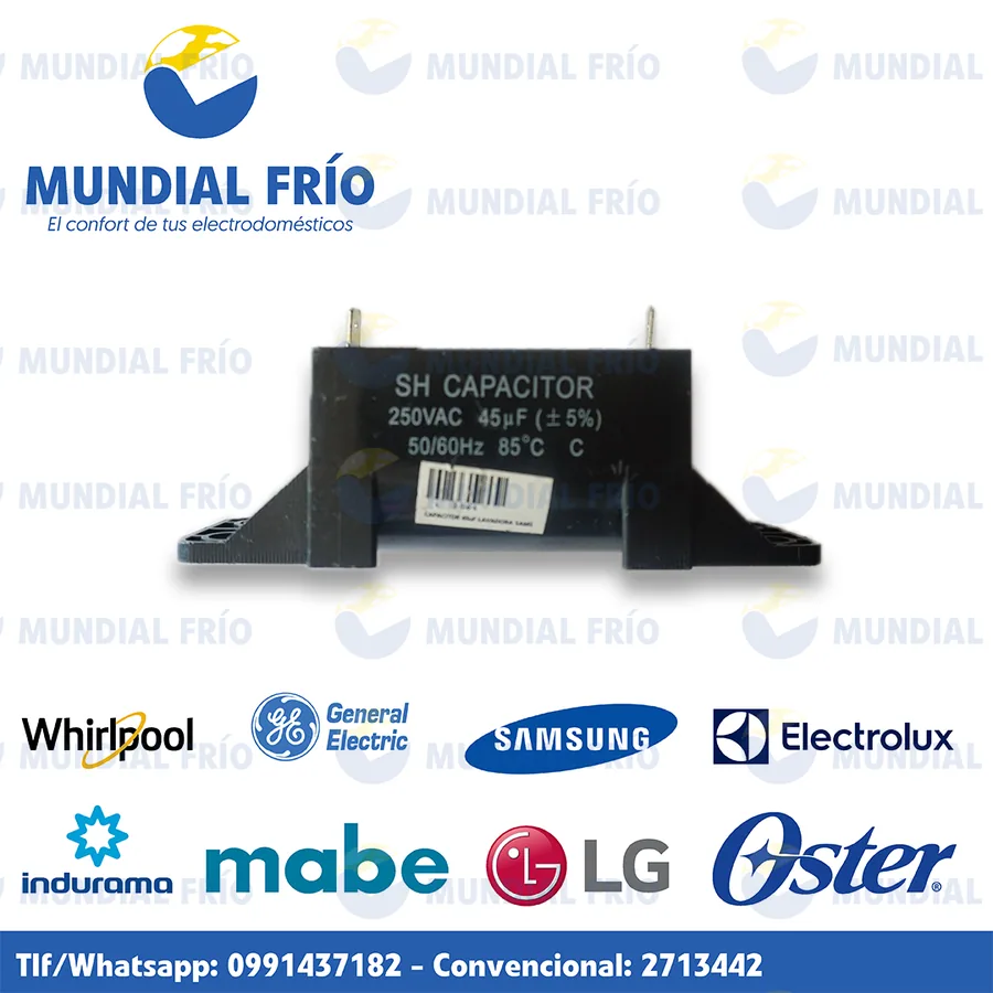 Capacitor para lavadora, fotografía de catálogo de Mundial Frío