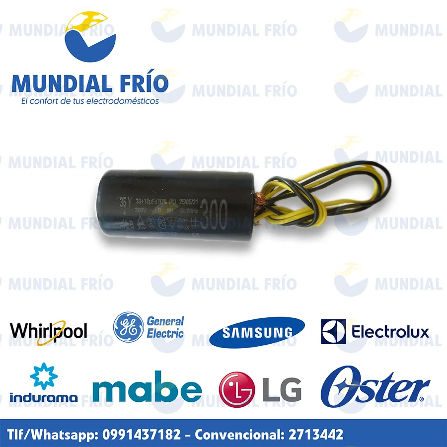Capacitor para lavadora, fotografía de catálogo de Mundial Frío