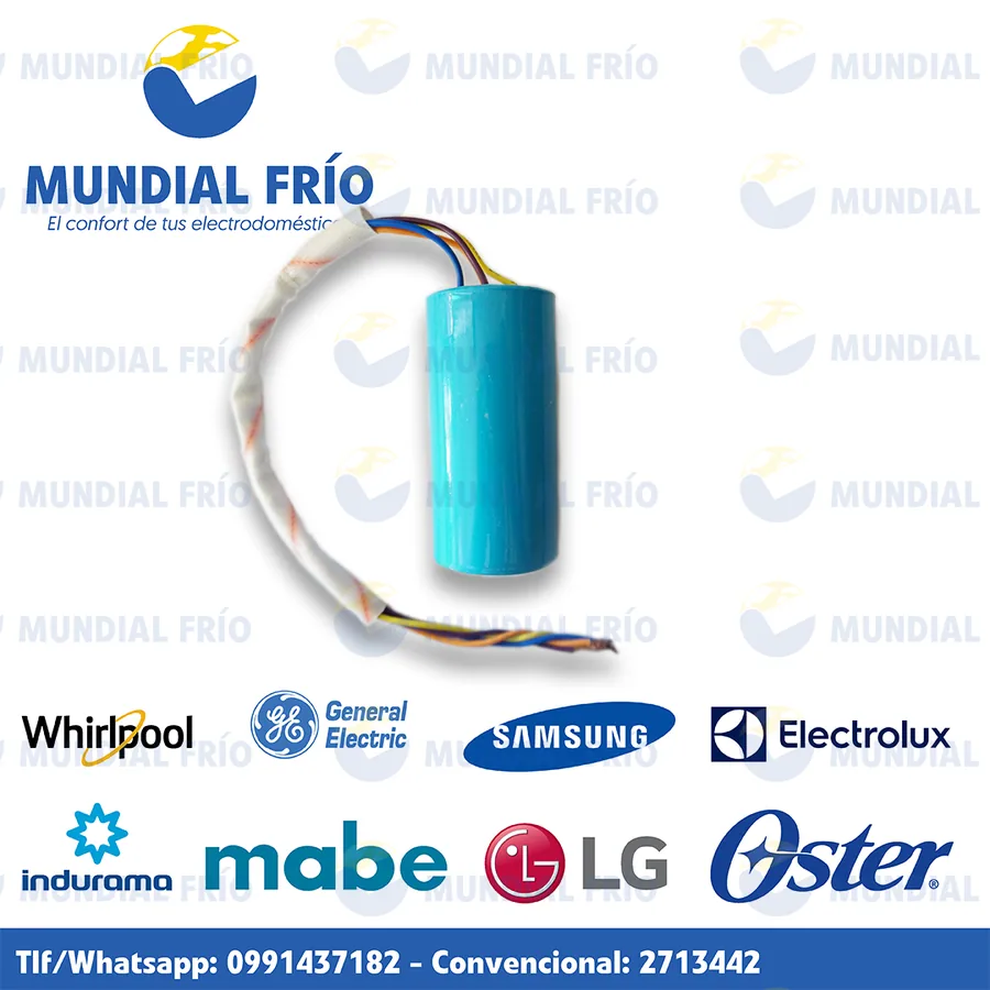 Capacitor para lavadora, fotografía de catálogo de Mundial Frío