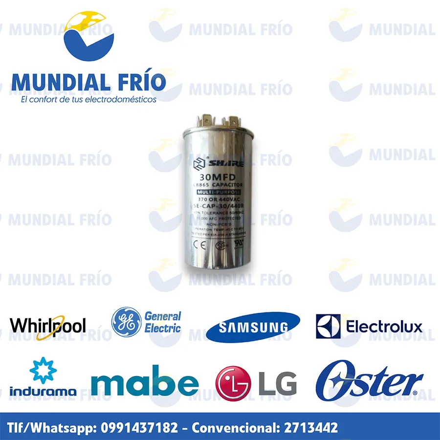 Capacitor y pila para electrodomésticos, fotografía de catálogo de Mundial Frío