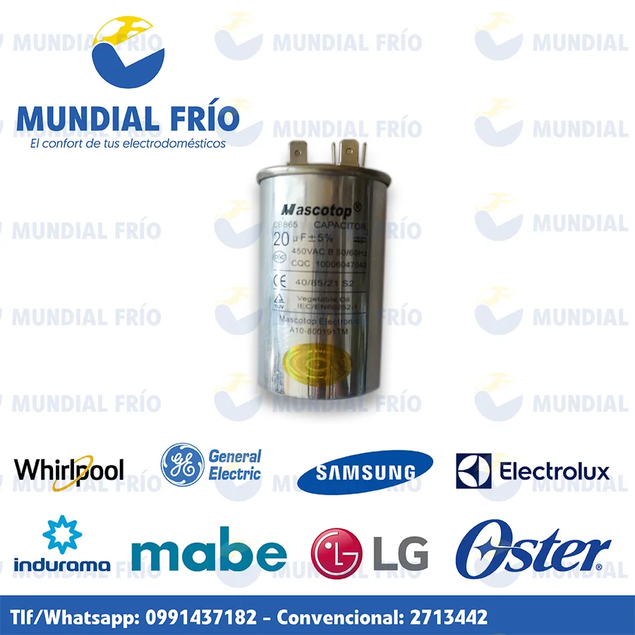 Capacitor y pila para electrodomésticos, fotografía de catálogo de Mundial Frío