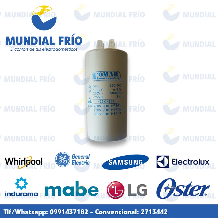 Capacitor y pila para electrodomésticos, fotografía de catálogo de Mundial Frío