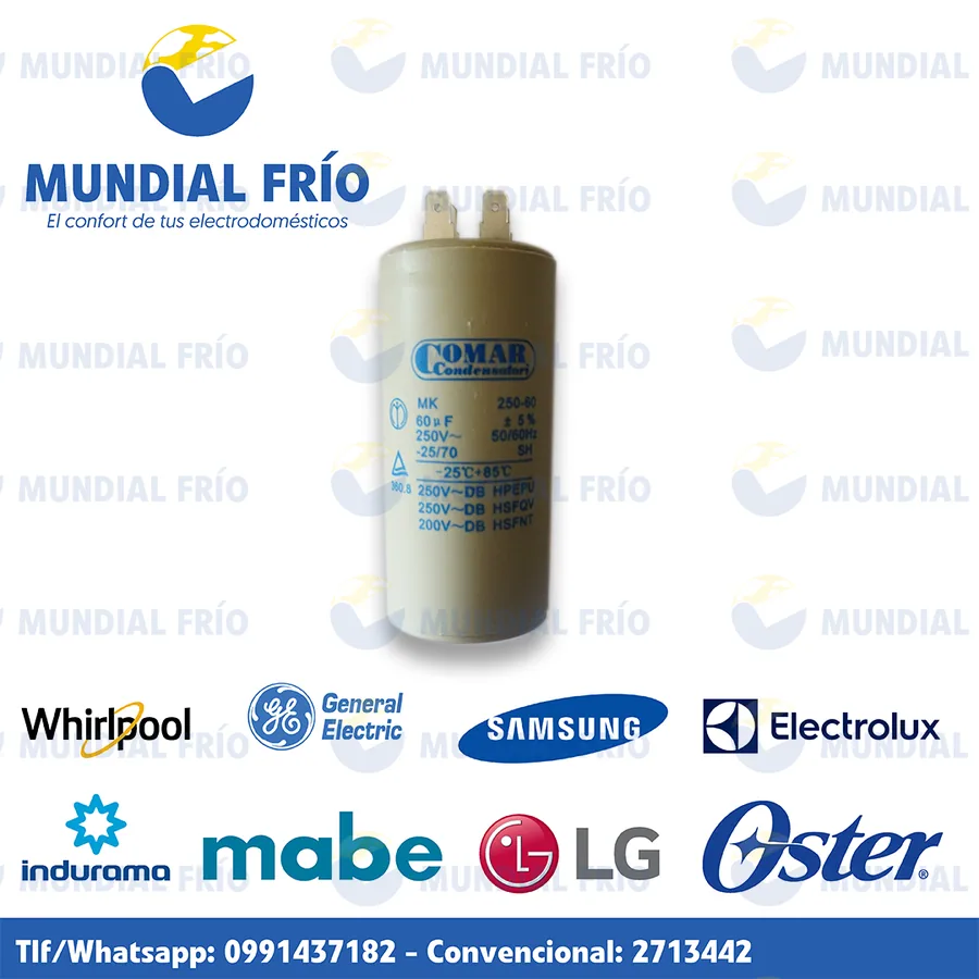 Capacitor y pila para electrodomésticos, fotografía de catálogo de Mundial Frío