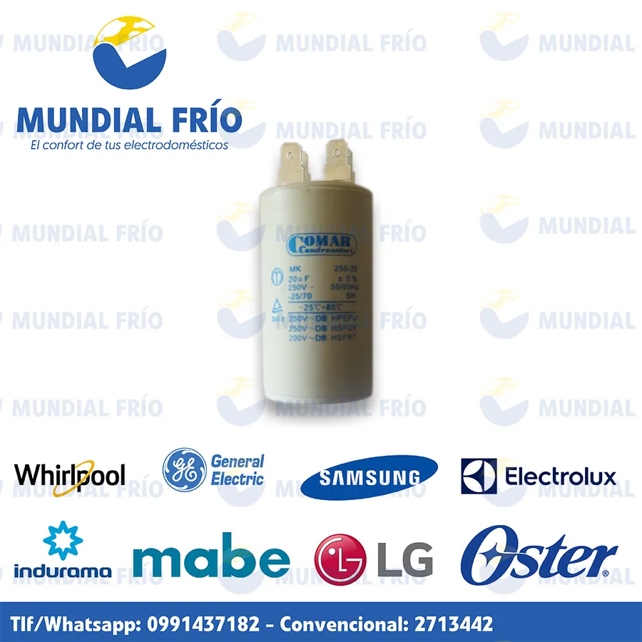 Capacitor y pila para electrodomésticos, fotografía de catálogo de Mundial Frío