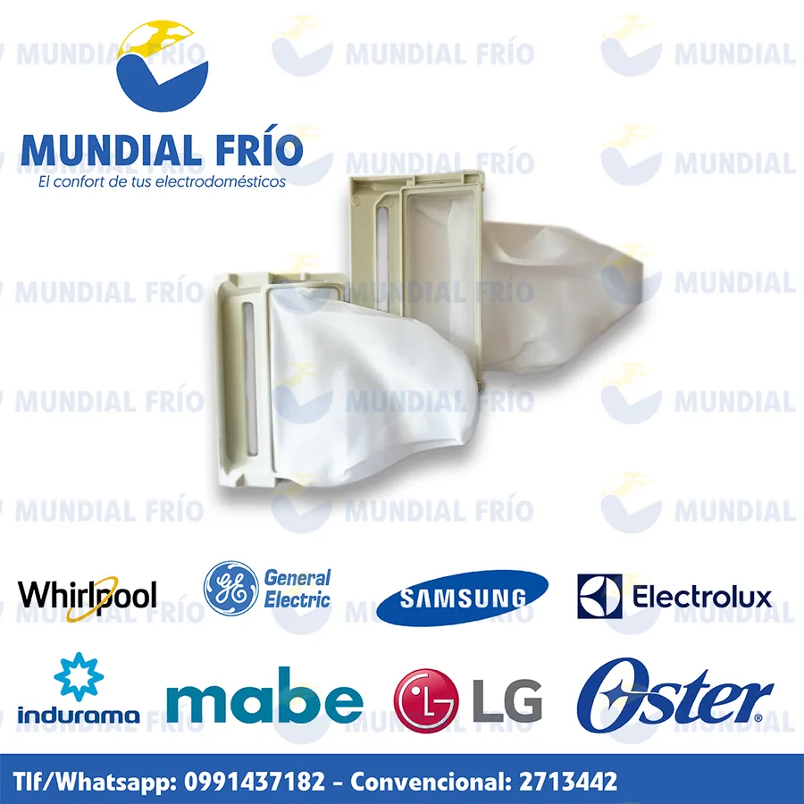 Filtro atrapa pelusas para lavadora, fotografía de catálogo de Mundial Frío