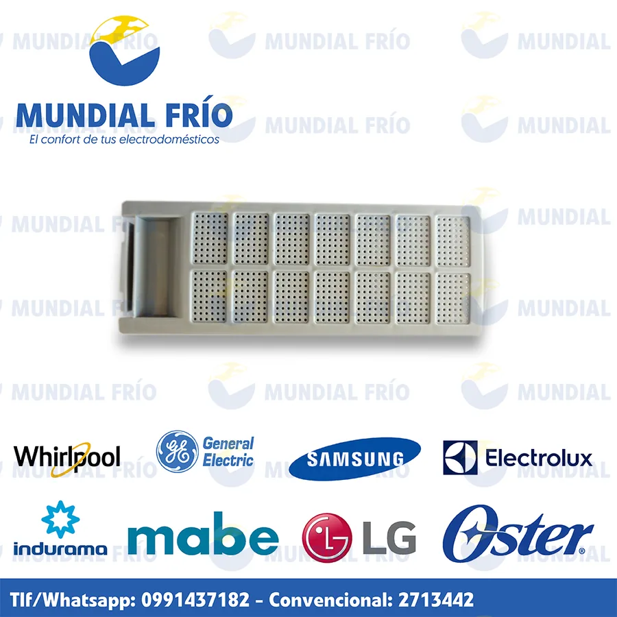 Filtro atrapa pelusas para lavadora, fotografía de catálogo de Mundial Frío