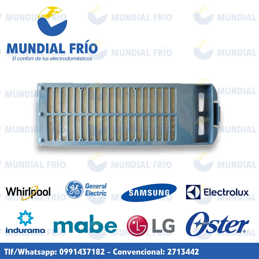 Filtro atrapa pelusas para lavadora, fotografía de catálogo de Mundial Frío
