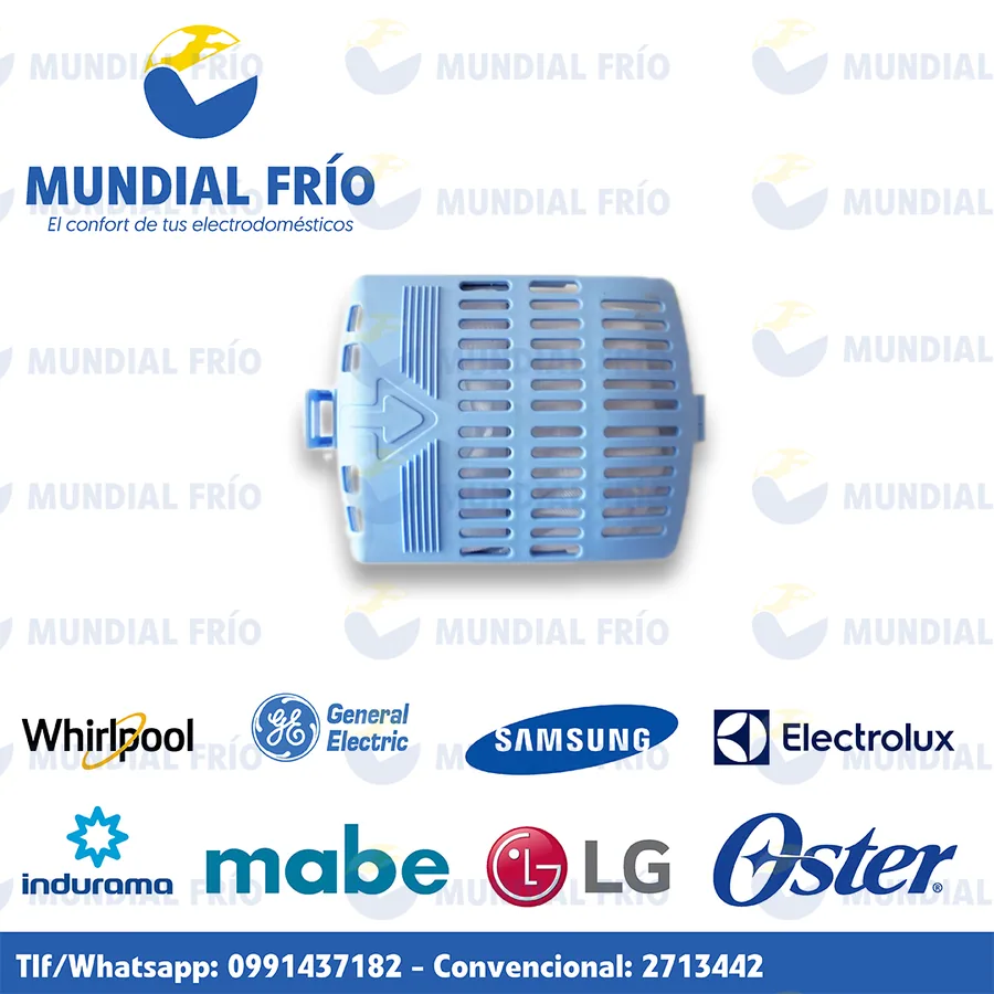 Filtro atrapa pelusas para lavadora, fotografía de catálogo de Mundial Frío