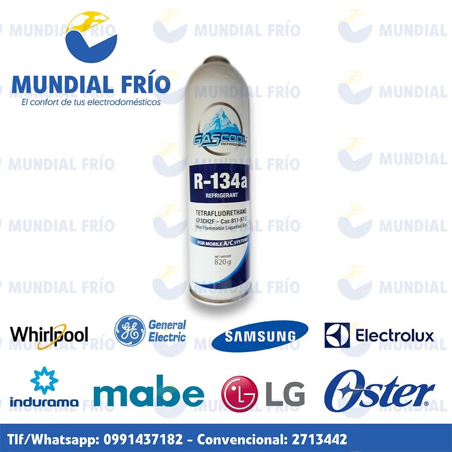 Gas refrigerante y aceite para refrigeración, fotografía de catálogo de Mundial Frío
