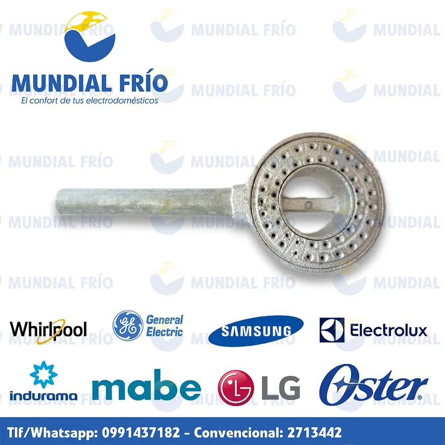 Quemador industrial de aluminio y bronce, fotografía de catálogo de Mundial Frío