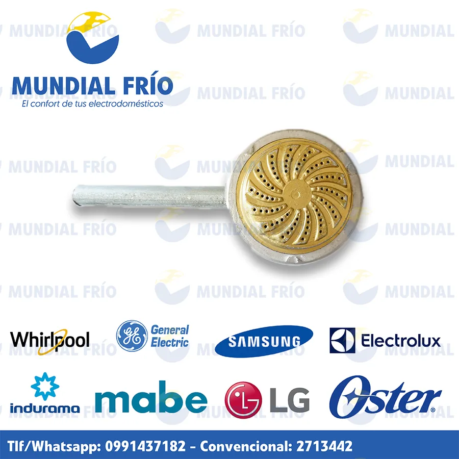 Quemador industrial de aluminio y bronce, fotografía de catálogo de Mundial Frío