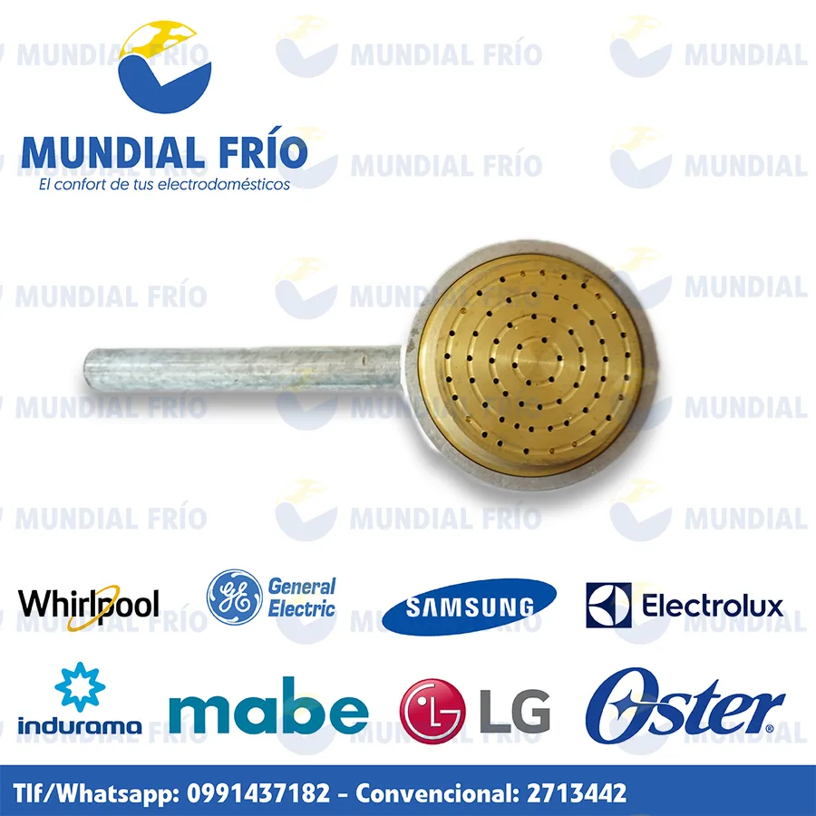 Quemador industrial de aluminio y bronce, fotografía de catálogo de Mundial Frío