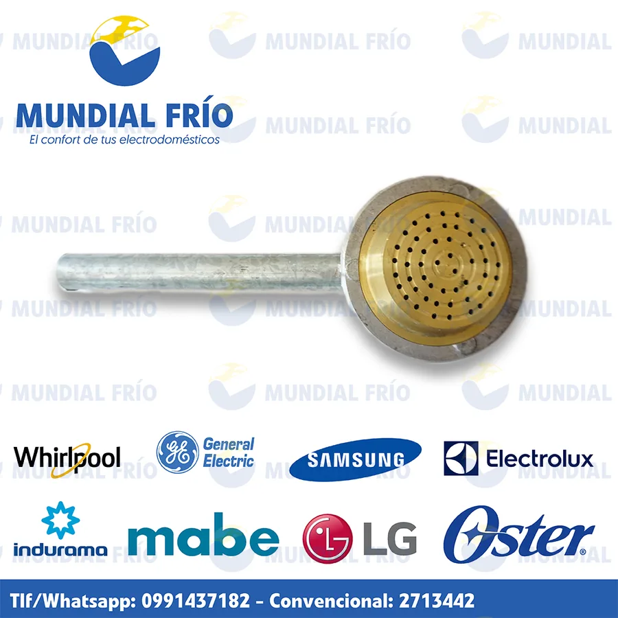 Quemador industrial de aluminio y bronce, fotografía de catálogo de Mundial Frío
